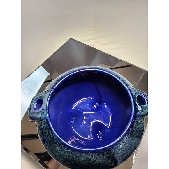 Top Pottery Deep Blue Ocean Fluted Bowl Hanging Pot Home Decor Vintage - Picture 7 of 15